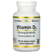 Vitamin D3 125 mcg (5000 IU)  360 Fish Gelatin Softgels